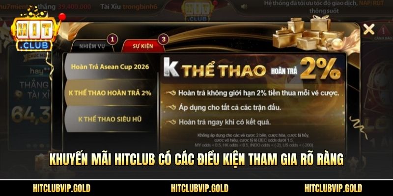 Khuyến mãi Hitclub có các điều kiện tham gia rõ ràng