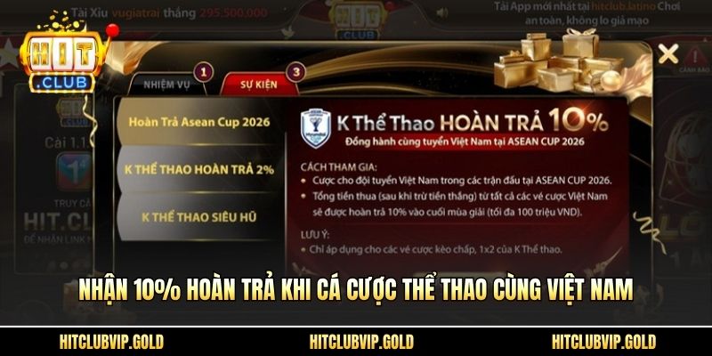 Nhận 10% hoàn trả khi cá cược thể thao cùng Việt Nam