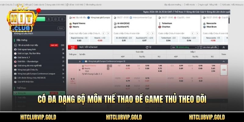 Có đa dạng bộ môn thể thao để game thủ theo dõi