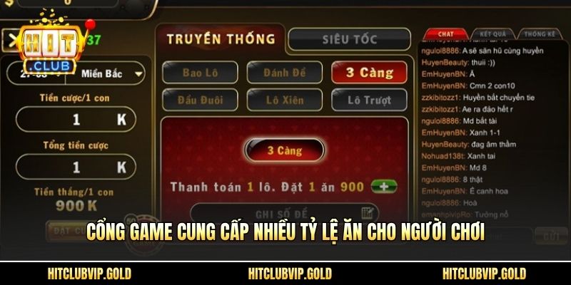 Cổng game cung cấp nhiều tỷ lệ ăn cho người chơi
